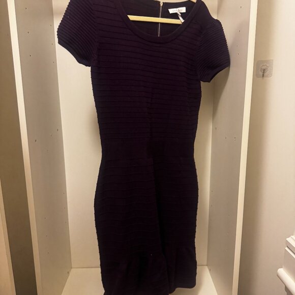 Sandro Knitted Rib Fit & Flare Mini Dress Purple Flare Size 3 - Picture 4 of 16